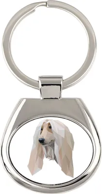 Zdjęcie produktu dla Afgański gończy, afgan - geometryczny breloczek z zdjęciem i napisem "Art-Dog"