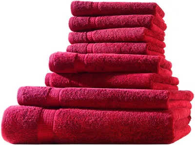 Produktbild von XL-Set 8tlg Frotteetücher Elegance 100% Baumwolle 500 gsm Gästetücher Handtücher Duschtücher Badetücher rot