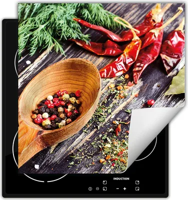 Produktbild von DarHaus Herdabdeckplatte 60x52 cm Anti Rutsch Matte Aufrollbar, Chilli - Holz