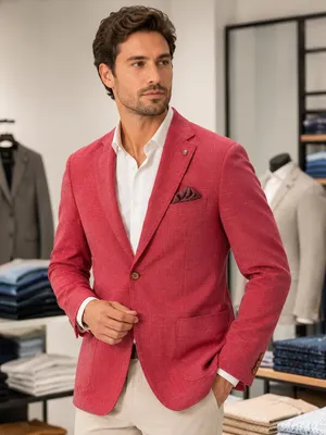 Produktbild von Guild Amalfi Sakko aus Leinen, Slim Fit, elegant, für Beruf und Freizeit, hochwertiges Halb-Futter, hochwertige Verarbeitung, Blazer -Rot