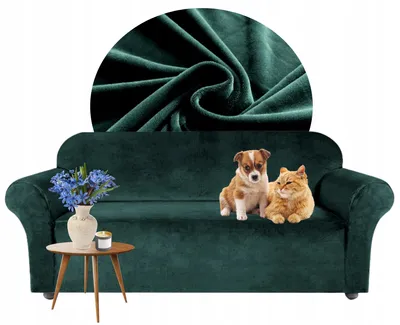 Produktbild von Sofabezug 3 Sitzer 190-230cm - Grün - Samt - Stretch Couchbezug - mit Schaumstoff-Stäben