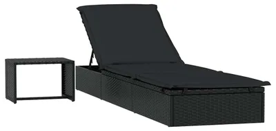 Image de vidaXL Bain de soleil 1 pièce avec table noir Poly rotin
