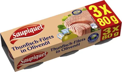 Immagine prodotto di Filetti di tonno Saupiquet all'olio d'oliva in scatola da 80 g confezione da 3 pezzi