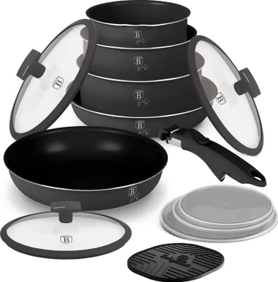 Obrázok produktu pre Berlinger Haus 13-dielna sada riadu vrátane hliníkových hrncov a panvíc s nepriľnavým povrchom, indukčný riad, šetrí miesto, ergonomická rukoväť, antracitová kolekcia
