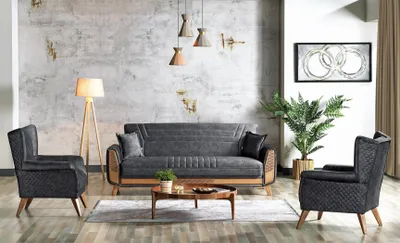 Produktbild von Design Modernes Wohnzimmer Set Sofagarnitur 3+3+1 Grau Wohnzimmer Möbelset