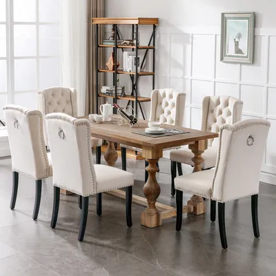 Produktbild von MODFU Esszimmerstühle Polsterstuhl(4er Set)mit Massivholzbeinen, Wohnzimmerstuhl Küchenstuhl mit Samtbezug, Stuhl Essstuhl Küche für Wohnzimmer Schlafzimmer, Samt, Beige