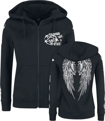 Produktbild von Gothicana by EMP Damen schwarze Kapuzenjacke mit auffälligem Flügelprint auf der Rückseite 3XL