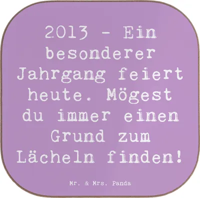 Produktbild von Mr. & Mrs. Panda Tassen Untersetzer Spruch 2013 Geburtstag Freude - Lavendeltraum - Geschenk, Happy Birthday, Geburtstagsgeschenk, besonderer Tag, Jahrgang feiern, Glas