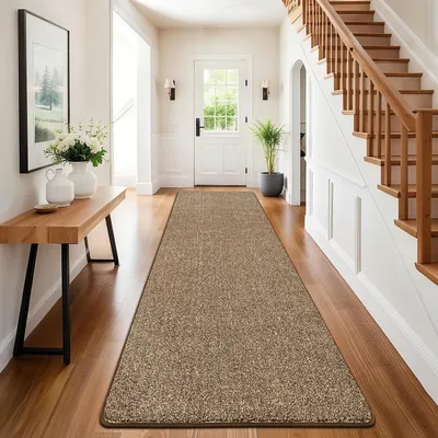 Zdjęcie produktu dla Długi, brązowy dywanik, 60 x 240 cm, antypoślizgowy i nadający się do prania, idealny do przedpokoju, kuchni lub korytarza