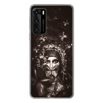 Produktbild von MuchoWow® Handyhülle Schutzhülle Hülle für Huawei P40 Frau - Schmetterling - Schwarz - Weiß Silikon Softcase Handy Hülle - Handytasche