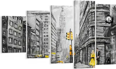 Produktbild von Bild auf Leinwand - Leinwandbild - Stadt Taxi Wolkenkratzer Illustration - 100x60cm - Wand Bild - Wanddeko - Leinwanddruck - Bilder - Kunstdruck - Leinwand bilder - Wandkunst - EG100x60-3148
