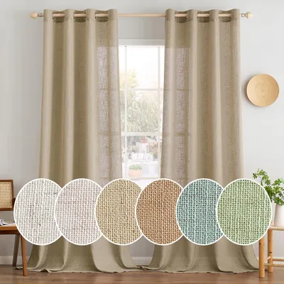 Imagen del producto de Cortinas de lino - Translúcidas - Con ojales - Color marrón claro