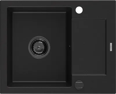 Produktbild von Mexen Enzo Granitspüle mit einem Becken und einer Abtropffläche 576 x 465 mm, Schwarz, Siphon Schwarz - 6506571005-77-B