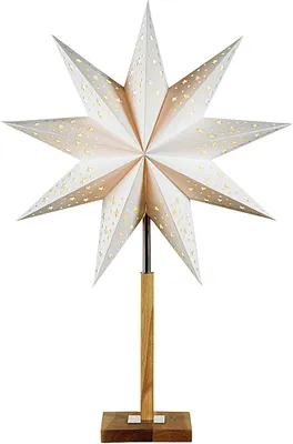 Immagine prodotto di MARKSLÖJD lampada da terra stella Solvalla legno/carta elettrica E14 senza lampadina 64cm Ø40cm bianco/natura