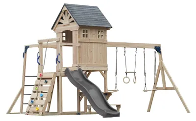 Image de Axi Duncan Aire De Jeux En Bois, 2 Balançoires, 1 Toboggan - Gris | Maisonnette / Equipement De Jeux Xxl Pour Enfants Avec Structure D'Escalade,