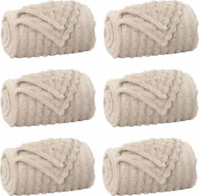 Obrázok produktu pre vidaXL Deky do obývačky, 6 kusov, béžová, 95 x 220 cm, 2,85 kg, materiál: fleece