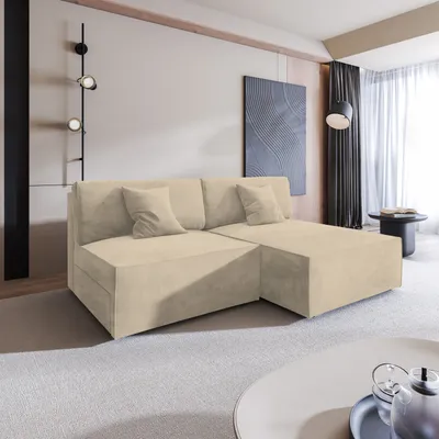 Produktbild von Masseno Ecksofa FIORO M mit Schlaffunktion L-Form, Sofa mit Bettkasten, Wohnzimmersofa, Couch, Soffa, Bettsofa, Couchgarnitur- Creme, MONOLITH 04