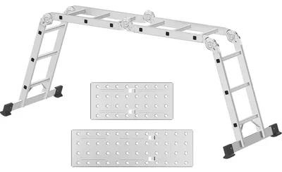 Obrázok produktu pre Univerzálna hliníková rebrík, 3,4 m, 4x3 schodíky, strieborná farba,  nosnosť 150 kg
