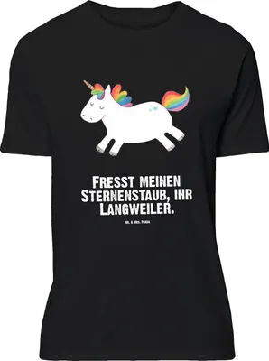 Produktbild von Mr. & Mrs. Panda Größe XL T-Shirt Einhorn Happy - Schwarz - Geschenk, Freude, Lebensfreude, Einhörner, mit Spruch, Tshirt, Spannend, Spaß, Shirt, Unicorn