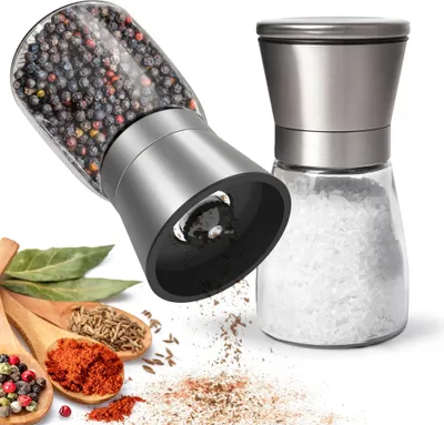 Produktbild von KitchenBoss Salz und Pfeffermühle 2er Set：Gewürzmühle Einstellbar Salzmühle für