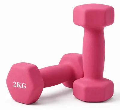 Produktbild von Relaxdays Hanteln 2er Set, Gusseisen, 2 kg, beschichtet, rutschfest, Fitnesshanteln Paar, Home Workout, Kurzhantel, pink