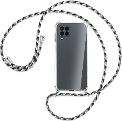 Produktbild von Handykette Backcover-Schutzhülle mit Band (Metall silberfarben) für Samsung Galaxy M32 (M325) - schwarz/grau/weiß