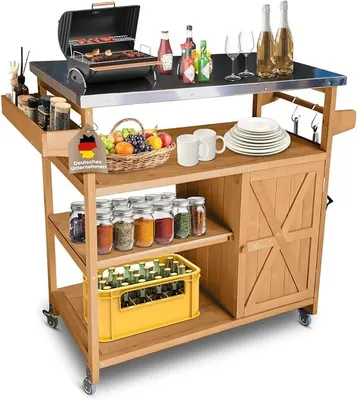 Imagen del producto de Carrito de servicio con ruedas. Carrito de cocina de madera, 118x47x92 cm