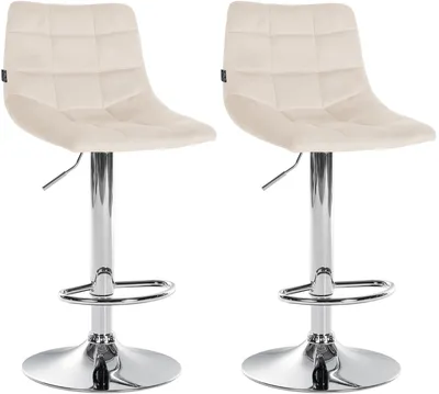 Produktbild von CLP 2er Set Barhocker Jerry Samt höhenverstellbar und 360 drehbar creme Gestell Farbe chrom