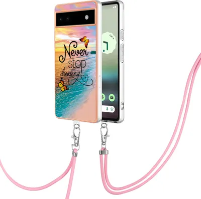 Image de Etui avec sangle pour Google Pixel 6A, étui TPU à motifs avec sangle ajustable Or