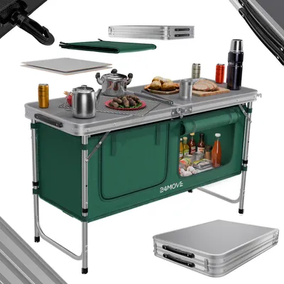 Produktbild von 24MOVE® Campingküche faltbar, Outdoorküche höhenverstellbar, mit Arbeitsplatte und Staufächern