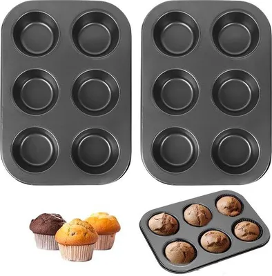 Productafbeelding van Unyqoos® 2-delige set anti-aanbak muffinvormen, gemaakt van voedselveilig koolstofstaal, hittebestendig tot 220 °C – ideaal voor muffins, cupcakes en meer