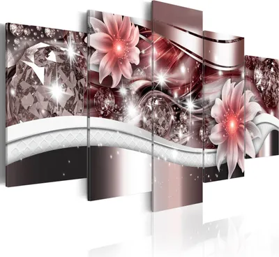 Produktbild von Leinwandbilder 200x100 cm b-A-0266-b-o Vlies Leinwandbild 5 tlg Kunstdruck modern Wandbilder XXL Wanddekoration Design Wand Bild ABSTRAKT BLUMEN DIAMANT