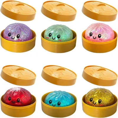 Produktbild von Heißer Glitzer-Dumpling-Squishy-Überraschungsbox: Bunte -Sensorik-Fidget-Spielzeuge, Anti-Stress-Quetschbälle.Farbe:6 Stück