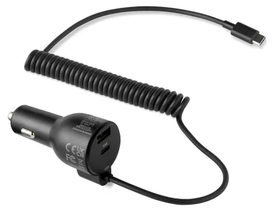 Image de A. Chargeur de voiture rapide avec ports USB-C et USB-A, 60W
