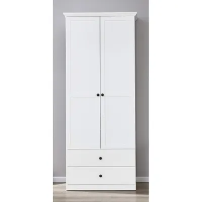 Produktbild von Garderobenschrank weiß Landhaus BERGAMA-19 mit ausziehbarer Kleiderstange und Einlegeböden, B/H/T: ca. 81/196/41 cm