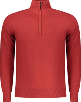 Produktbild von Rotes Herren-Langarmshirt mit halbem Reißverschluss und Stickerei