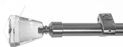 Produktbild von Edelstahl Look Gardinenstange 20mm Wandträger 1-läufig Kristall Knauf, Länge wählbar D50 E36 R