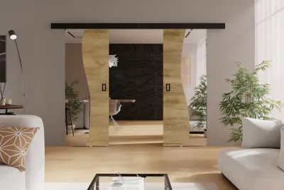 Produktbild von KIER FURNITURE Doppelwandige Schiebetüren mit Spiegeln FALA DUO - 152x205x1,6 cm - Eiche Gold