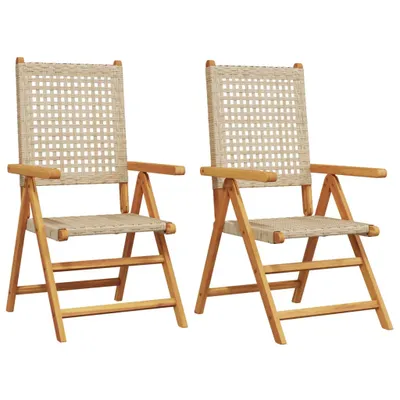 Produktbild von Gartenstühle 2 Stk. Beige Massivholz Akazie und Poly Rattan