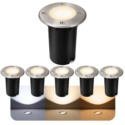 Produktbild von SSC-LUXon 6er Set KALPA LED Bodeneinbaustrahler silber rund GU10 5W drei einstellbaren Lichtfarben 3CCT 230V IP67 Bodenleuchte regenfest & befahrbar