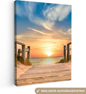 Produktbild von MuchoWow® - Leinwandbilder - Strand - Sonnenuntergang - Weg - Dünen, Wandbild, Wanddeko Bilder Wohnzimmer, 90x120cm