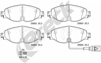Produktbild von BRECK Bremsbeläge Satz Vorne Bremsklötze für VW Golf VII Schrägheck (5G1, BQ1, BE1, BE2) 25683 00 701 00