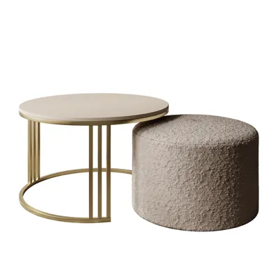 Produktbild von Couchtisch mit Hocker LORI MAT gebürstetes Gold/Kaschmir matt, Coral 50