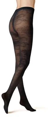 Productafbeelding van KUNERT dameskousen, model Fantastic Lace, met patroon, 30 den, zwart, maat 44-46