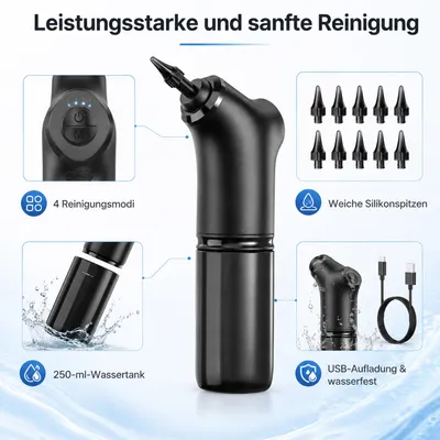 Produktbild von Ohrenspülgerät elektrisch mit USB-C Ladefunktion, wasserdichter Ohrenschmalzentferner IPX5, einstellbarer Wasserdruck für sichere Ohrenreinigung