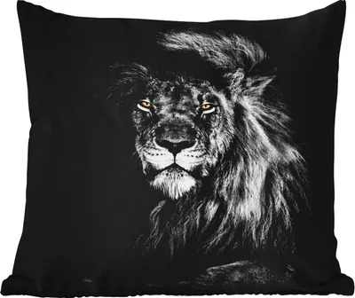 Produktbild von MuchoWow® Outdoor Kissen - Löwe - Augen - Orange - Schwarz und weiß - Tiere - Porträt - 40x40 cm - Wetterfest - Lounge Kissen - Kopfkissen - Interieur - Polster mit Bild