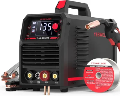 Immagine prodotto di Saldatrice inverter 135 Ampere, 3-in-1, senza gas, MIG, MMA, TIG, con display digitale e controllo sinergico