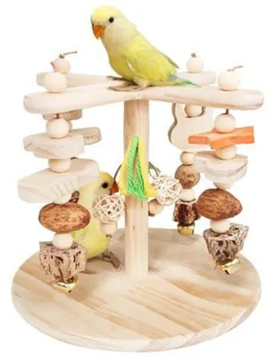 Image de Support tournant en bois pour oiseaux, avec jouets suspendus, adapté aux petits et moyens oiseaux