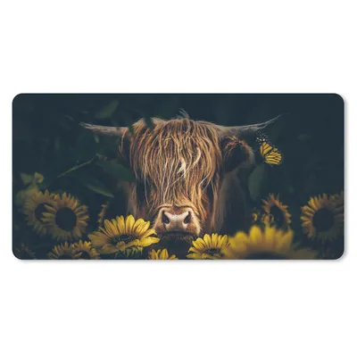 Produktbild von MuchoWow® Mauspad Mousepad Schottische Highlander - Blumen - Kuh - Botanisch - Tiere 60x30 cm - Mousepads - Maus Mat - Pad - Mausunterlage - Nachhaltig