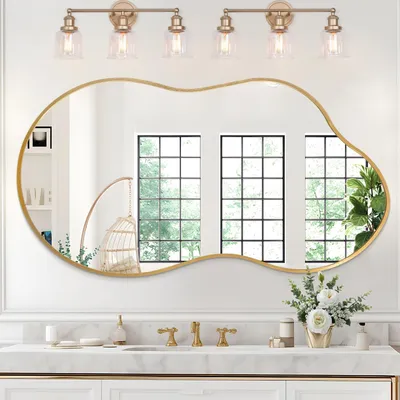 Image de Miroir mural asymétrique, cadre en métal doré, 50 x 90 cm